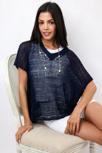 Milio Milano V-Neck Crochet Knit Top