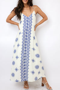 Border Printed Flowy Sleeveless Maxi Dress