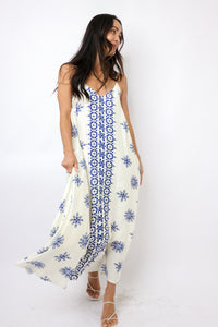 Border Printed Flowy Sleeveless Maxi Dress