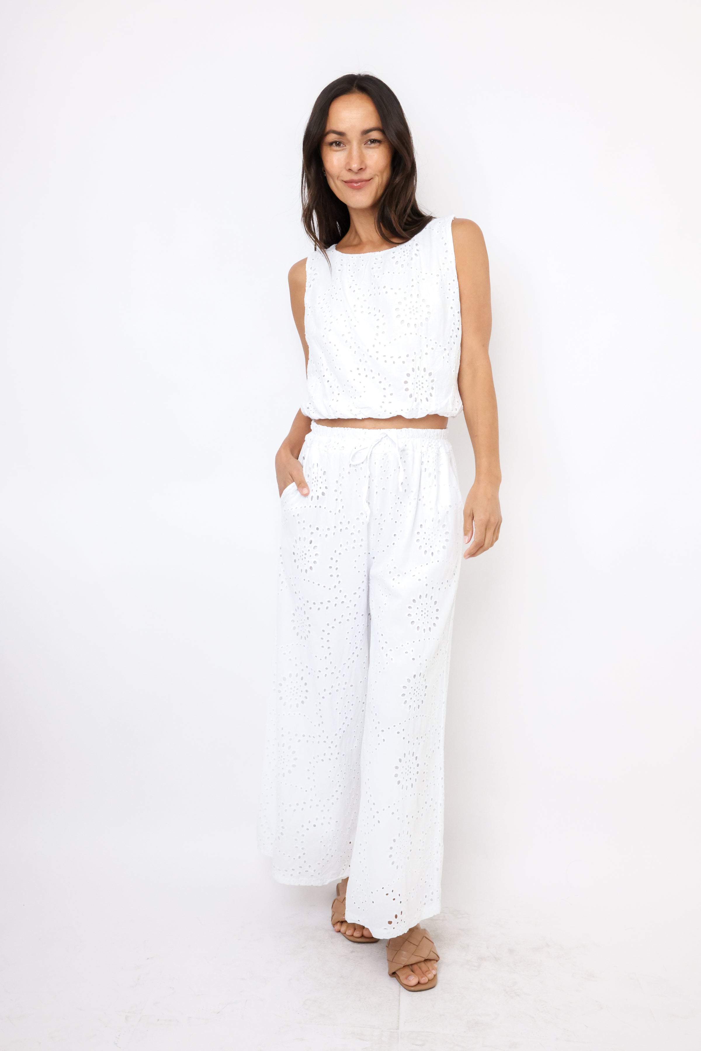 Milio Milano Wide Leg Eyelet Pants