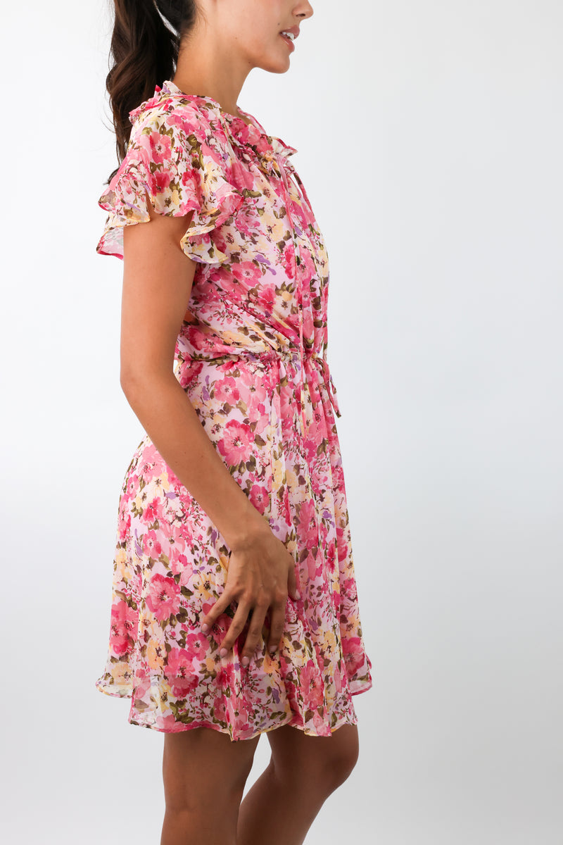 Ruffle Sleeve Smocked Mini Dress