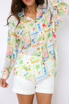 Button Down Printed Oversized Top