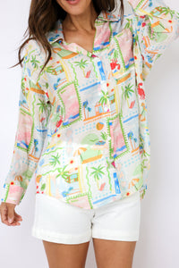 Button Down Printed Oversized Top