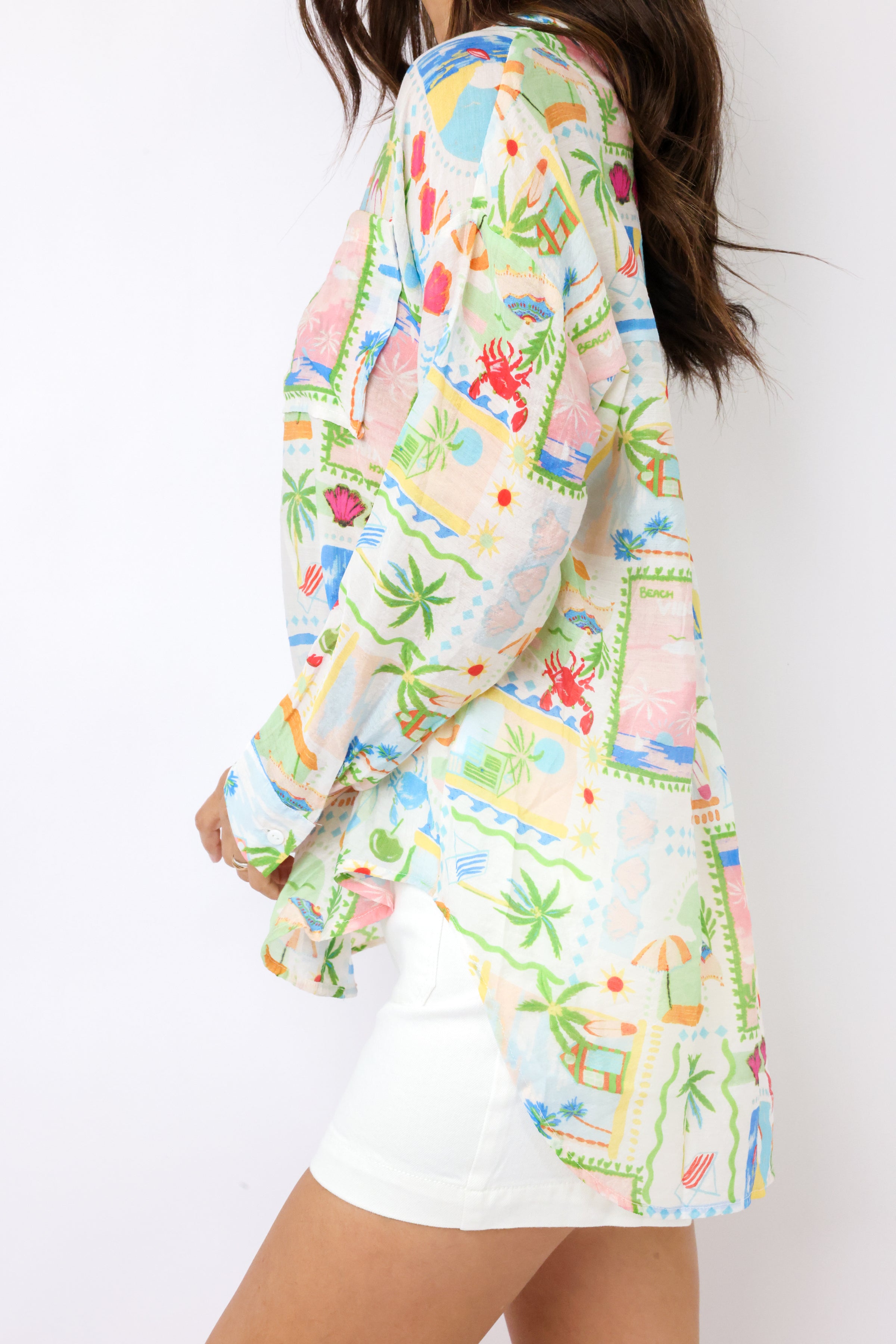 Button Down Printed Oversized Top