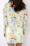 Button Down Printed Oversized Top