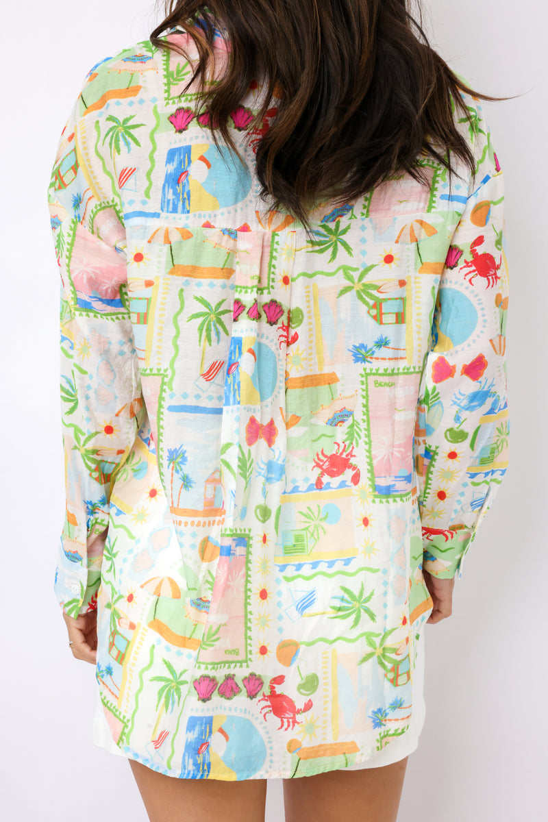 Button Down Printed Oversized Top
