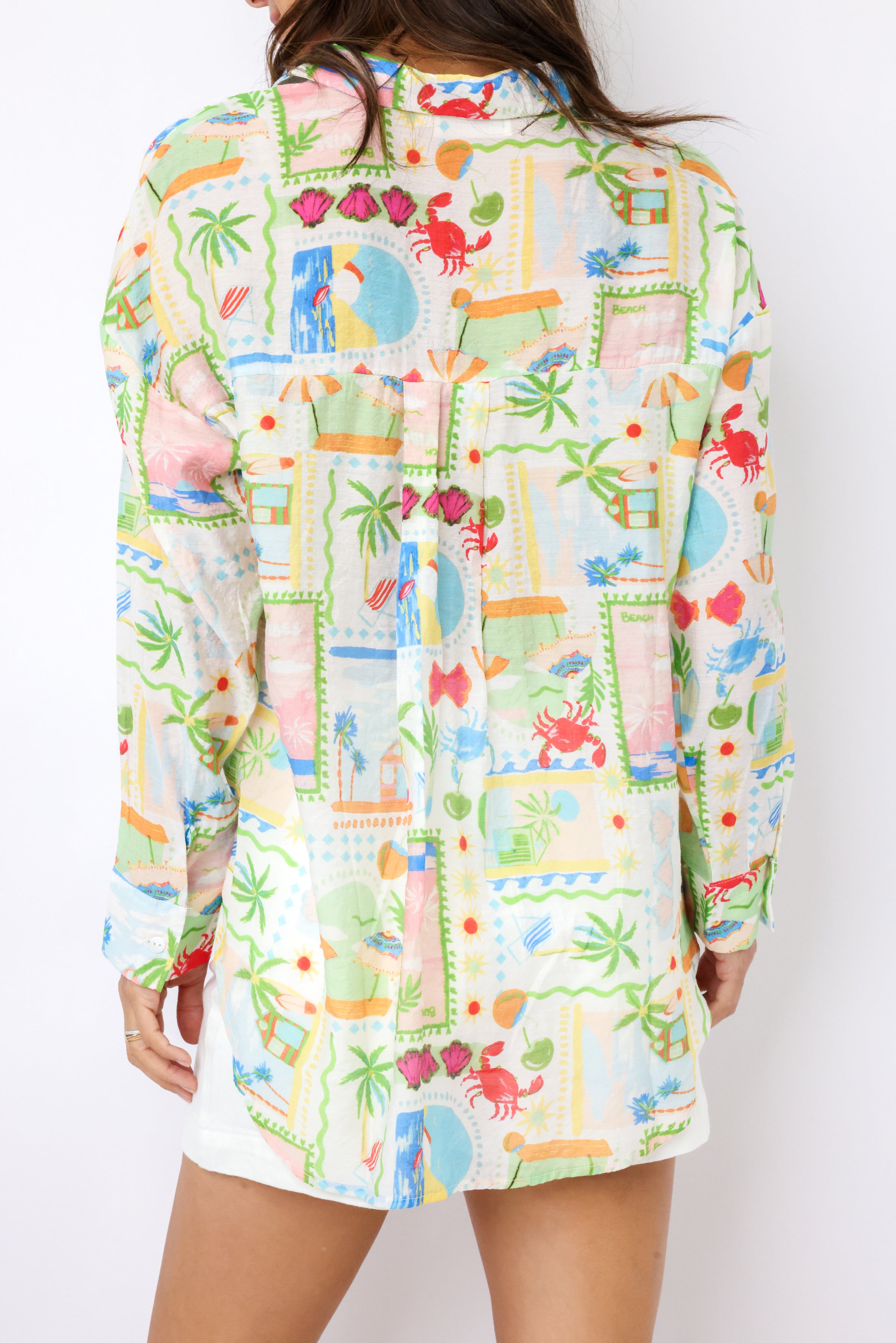 Button Down Printed Oversized Top