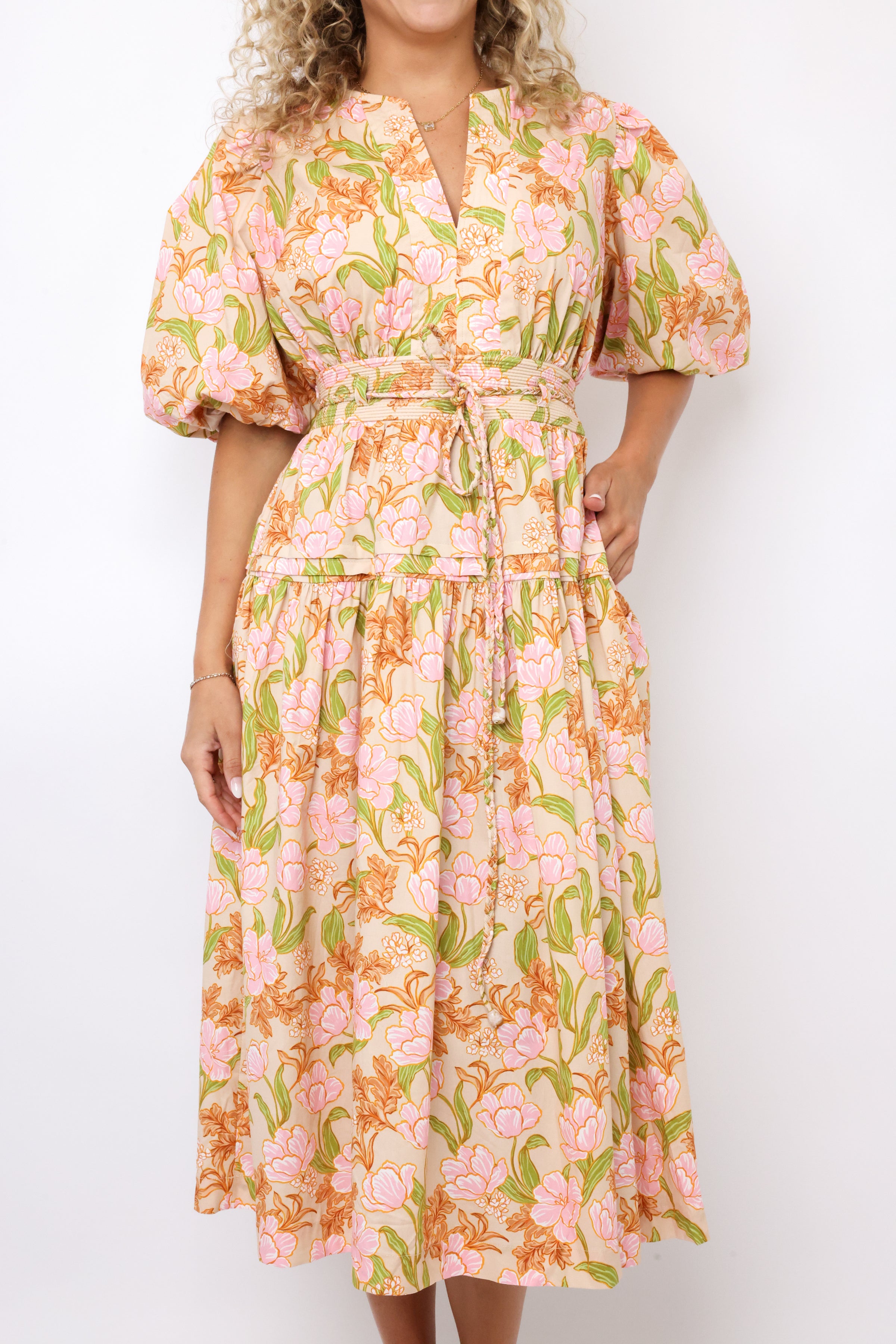 Puff Sleeve Midi Dress