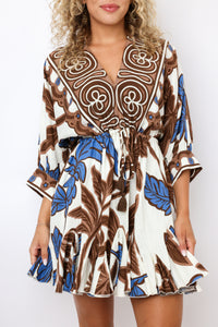 Quarter Sleeve Printed Mini Dress