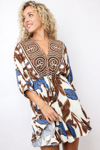Quarter Sleeve Printed Mini Dress