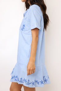 Striped Embroidered Mini Shirt Dress