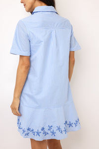 Striped Embroidered Mini Shirt Dress