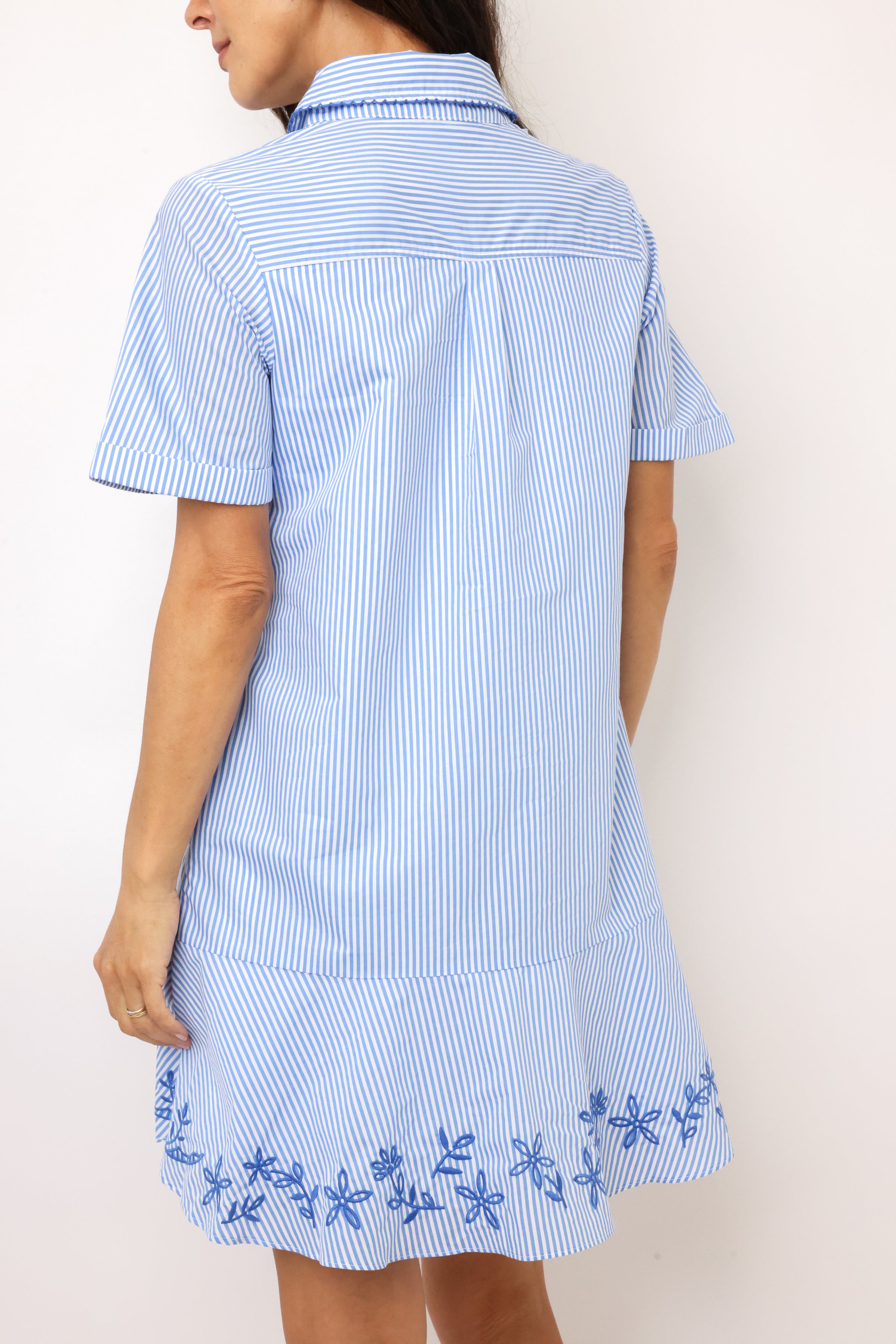 Striped Embroidered Mini Shirt Dress