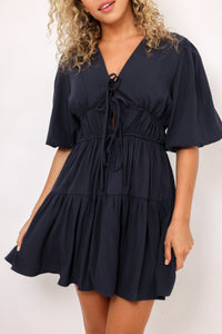 Solid Tiered Mini Dress