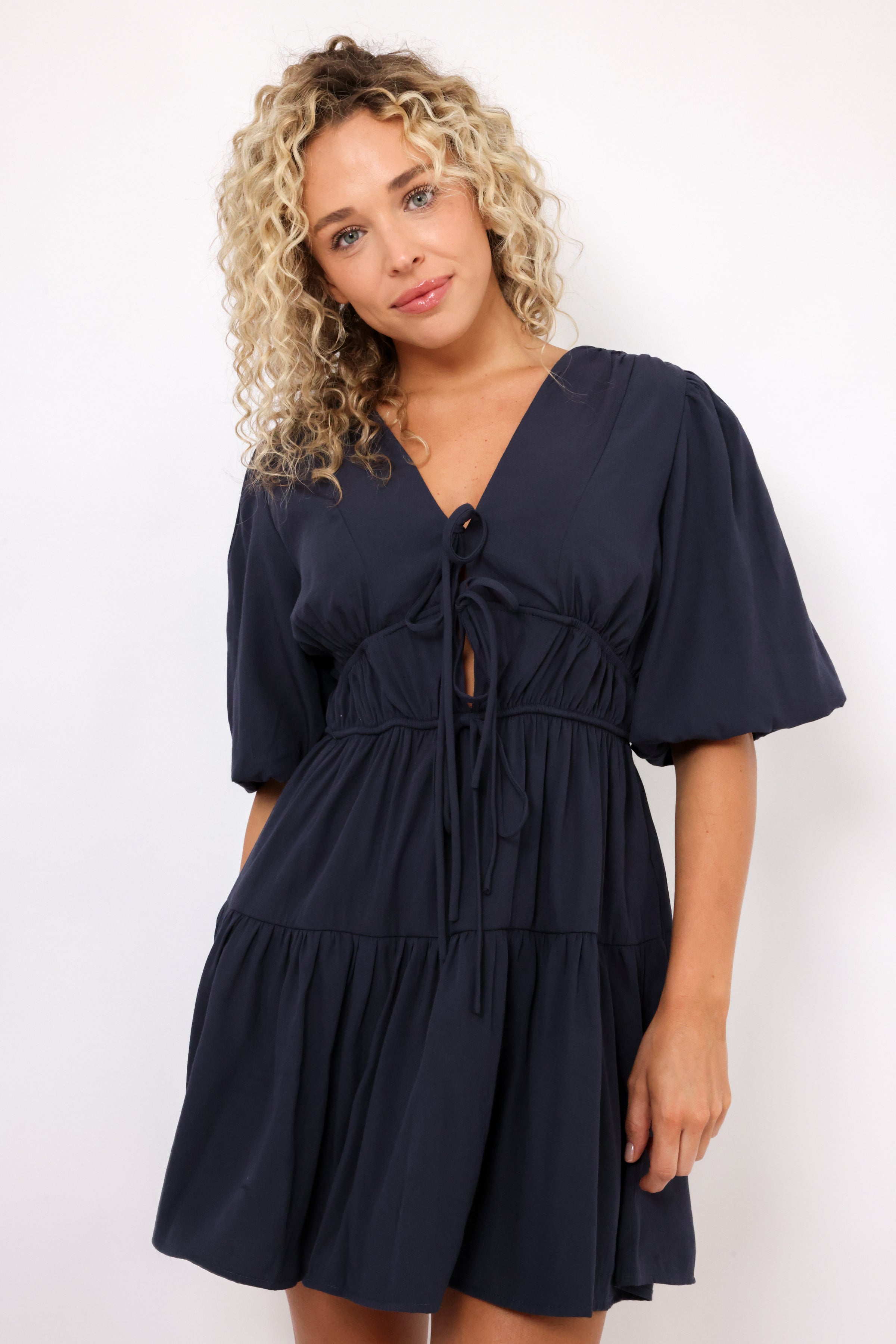 Solid Tiered Mini Dress
