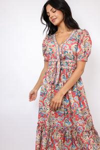 Puff Short Sleeve Ruffle Hem Midi Dress