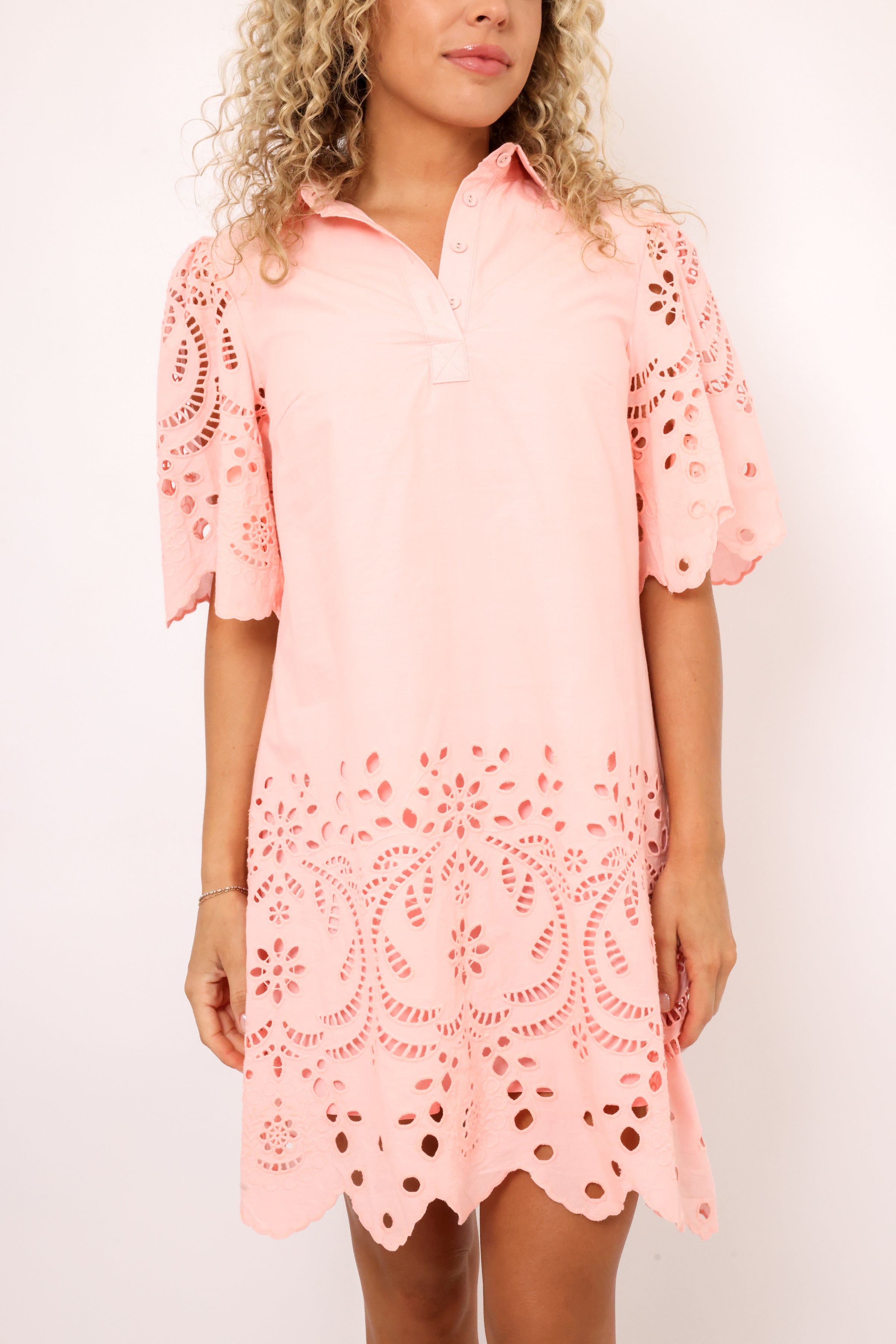 Scallop Embroidered Mini Dress