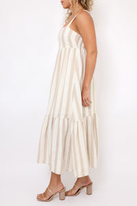 Natural Stripe Tiered Midi Dress