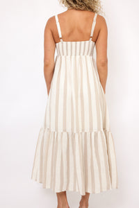 Natural Stripe Tiered Midi Dress