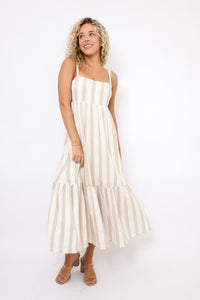 Natural Stripe Tiered Midi Dress