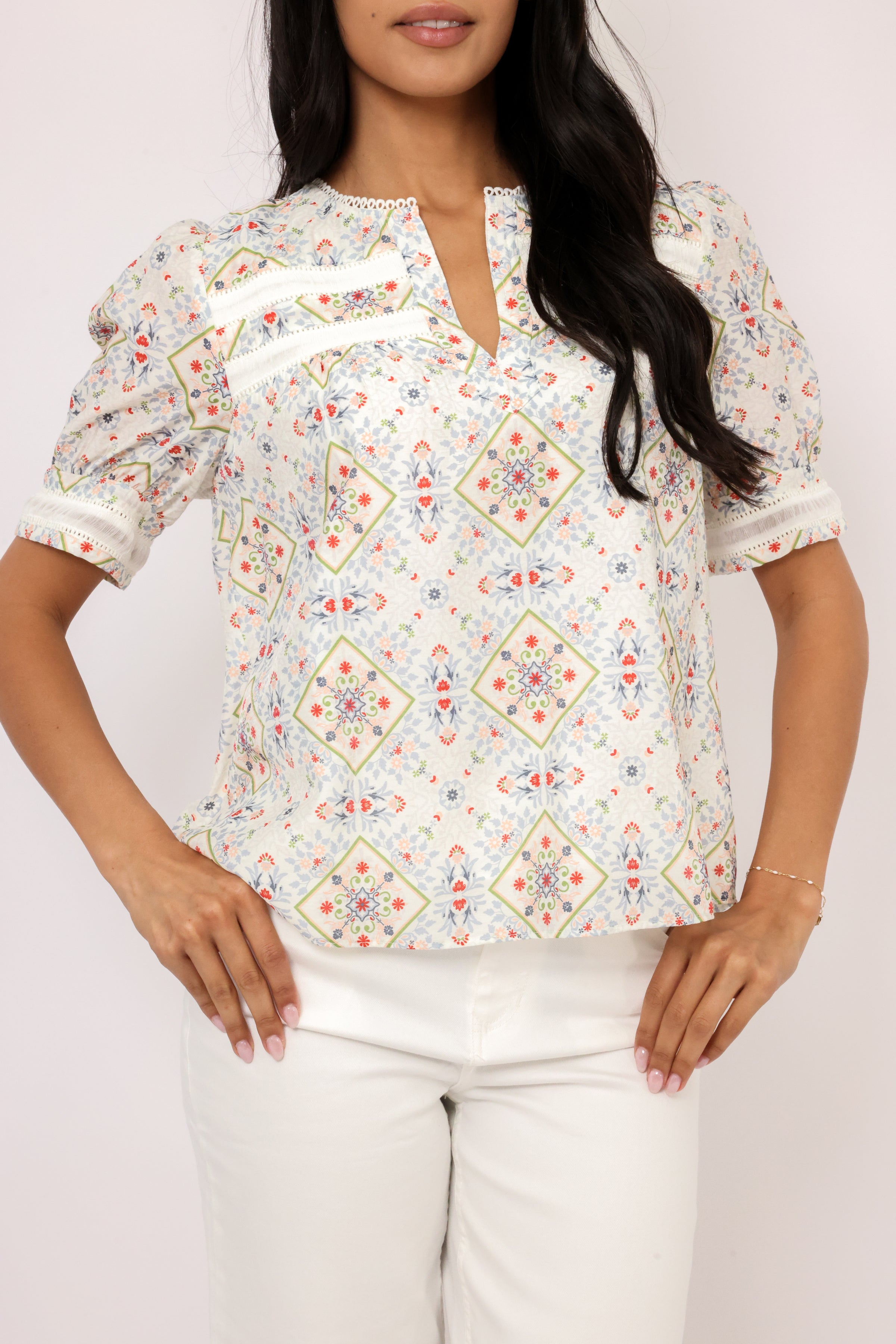 Printed Short Sleeve Blouse
