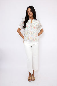 Printed Short Sleeve Blouse