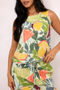 Tropical Fruit Print Sleeveless Top