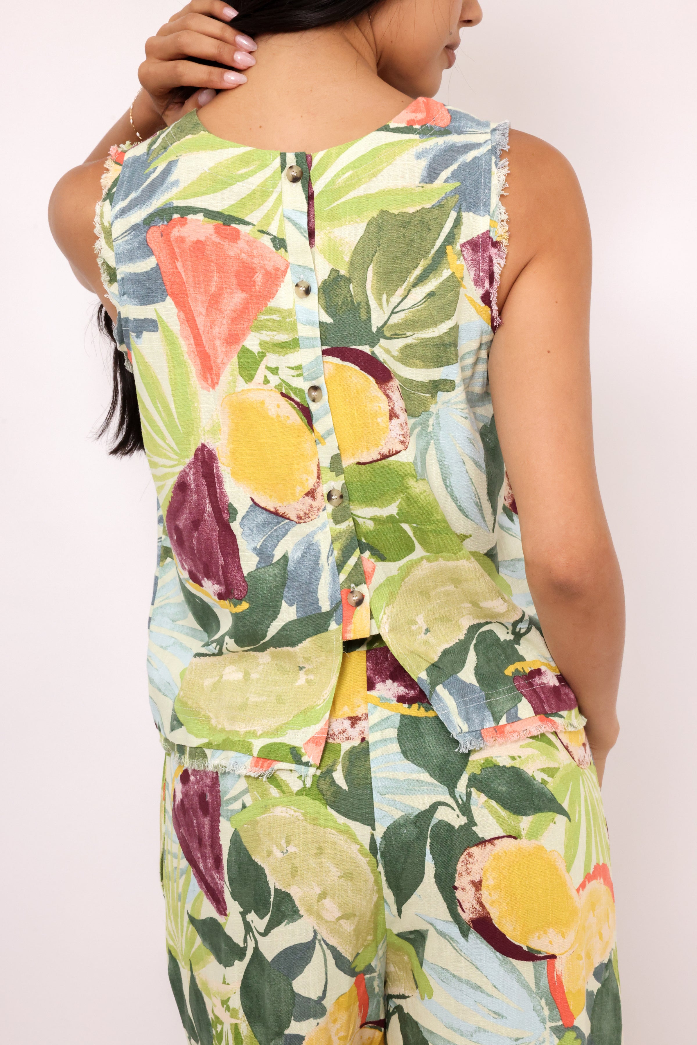 Tropical Fruit Print Sleeveless Top