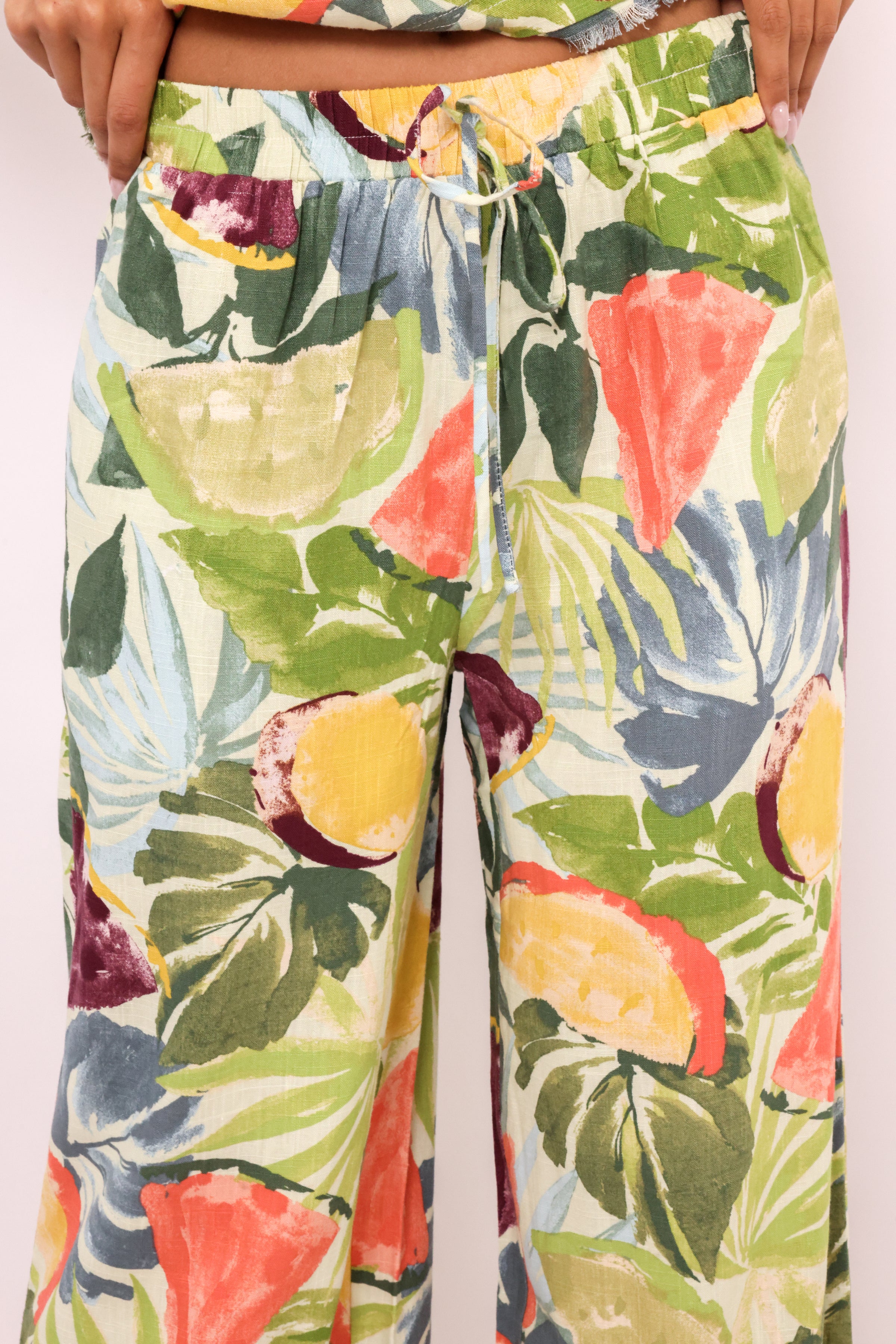 Tropical Fruit Print Flowy Pants