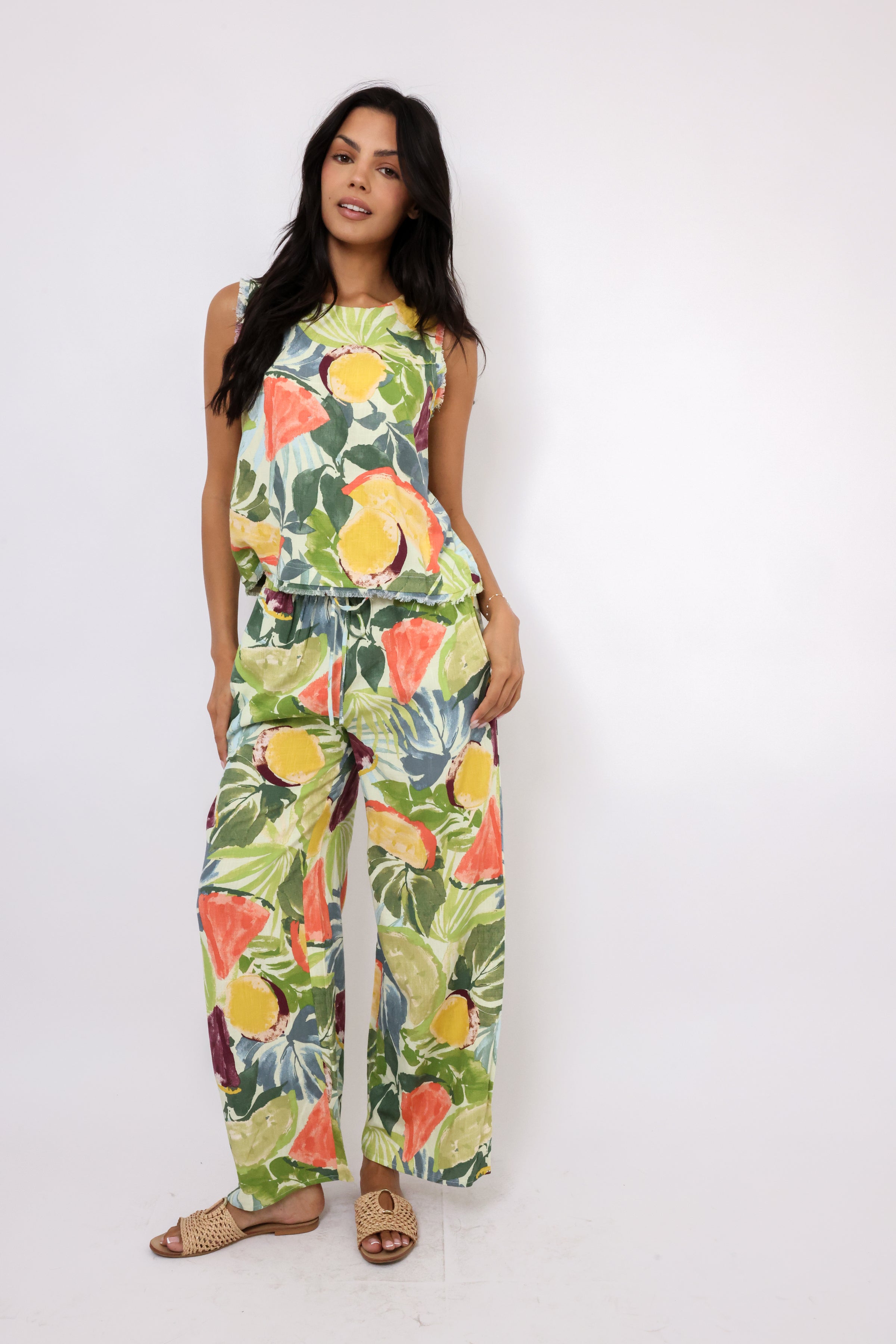 Tropical Fruit Print Flowy Pants
