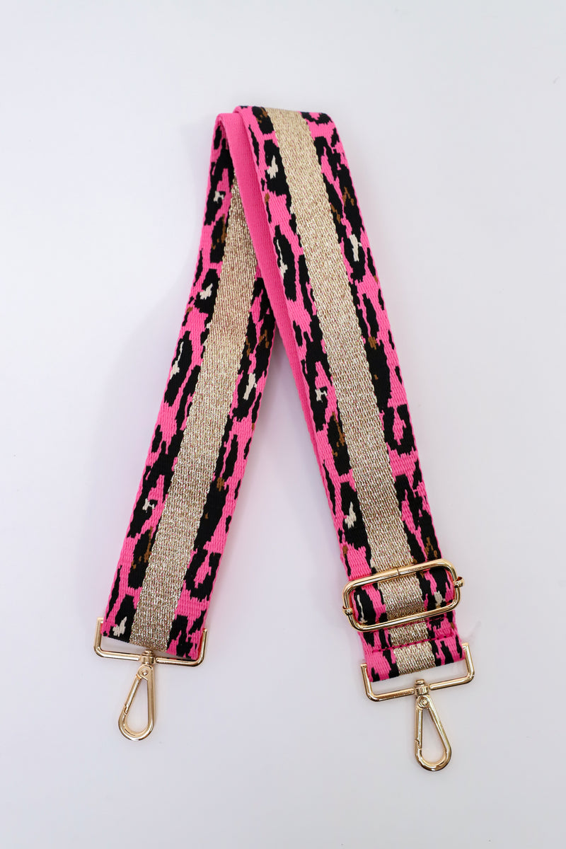 Metallic Leopard Stripe Pink Bag Strap