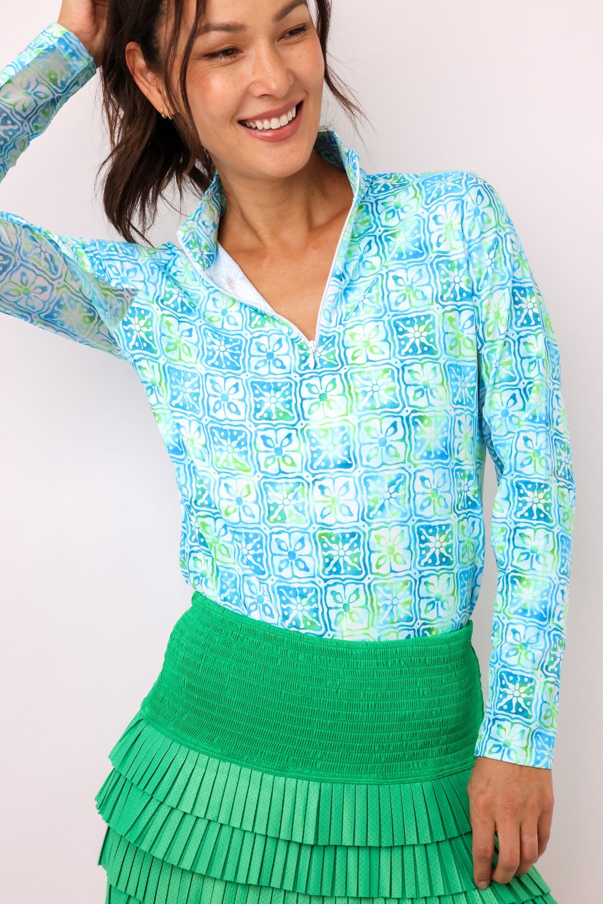 IBKUL Kathy Print Long Sleeve Mock Neck Top