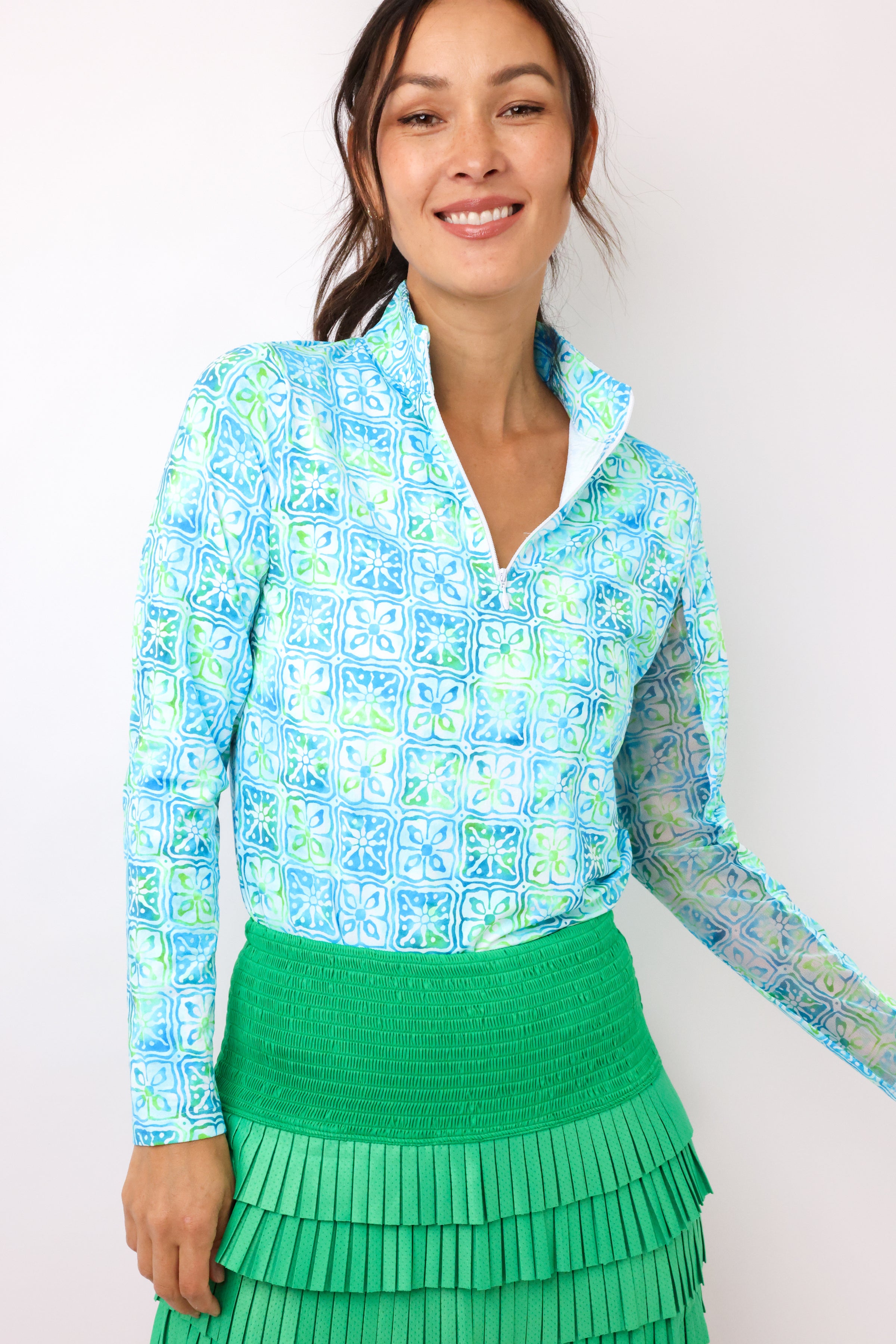 IBKUL Kathy Print Long Sleeve Mock Neck Top