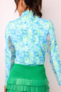IBKUL Kathy Print Long Sleeve Mock Neck Top