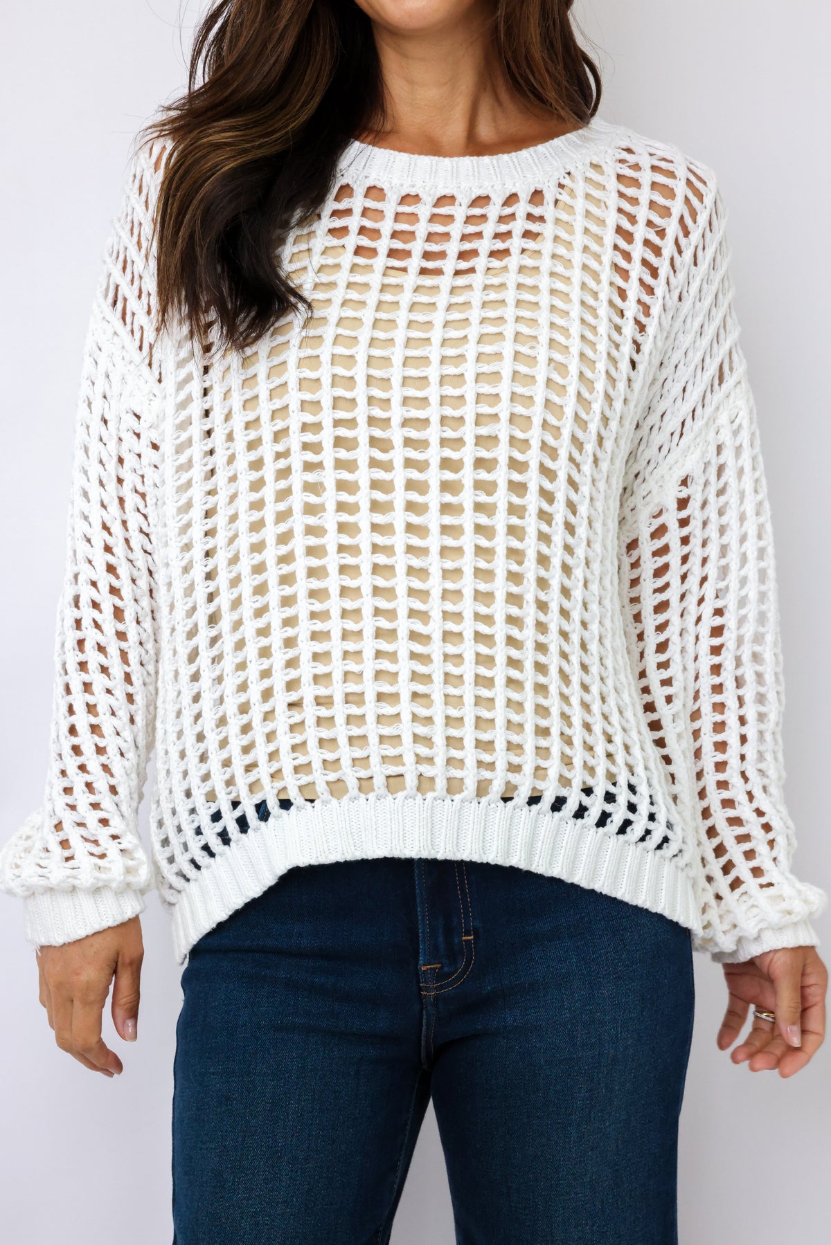 Wide Waffle Crochet Sweater