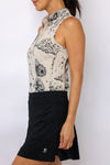 Greyson Moon Diamond Sleeveless Vesta Mock Neck Top