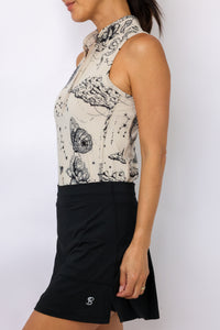 Greyson Moon Diamond Sleeveless Vesta Mock Neck Top