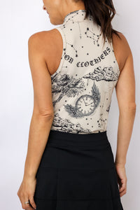 Greyson Moon Diamond Sleeveless Vesta Mock Neck Top