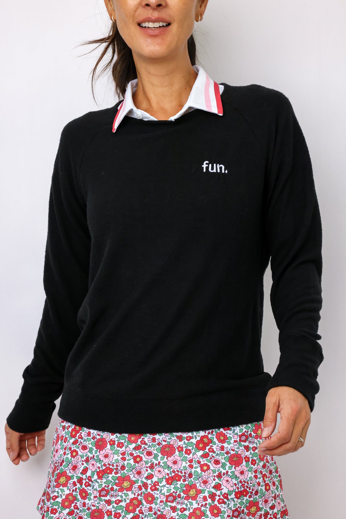 Embroidered Fun Lightweight Brushed Fleece Pullover Top