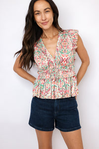Printed Pleated Top
