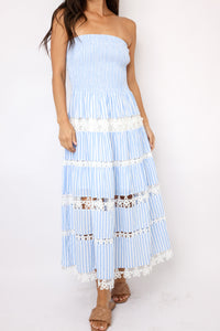 Striped Floral Lace Tube Dress