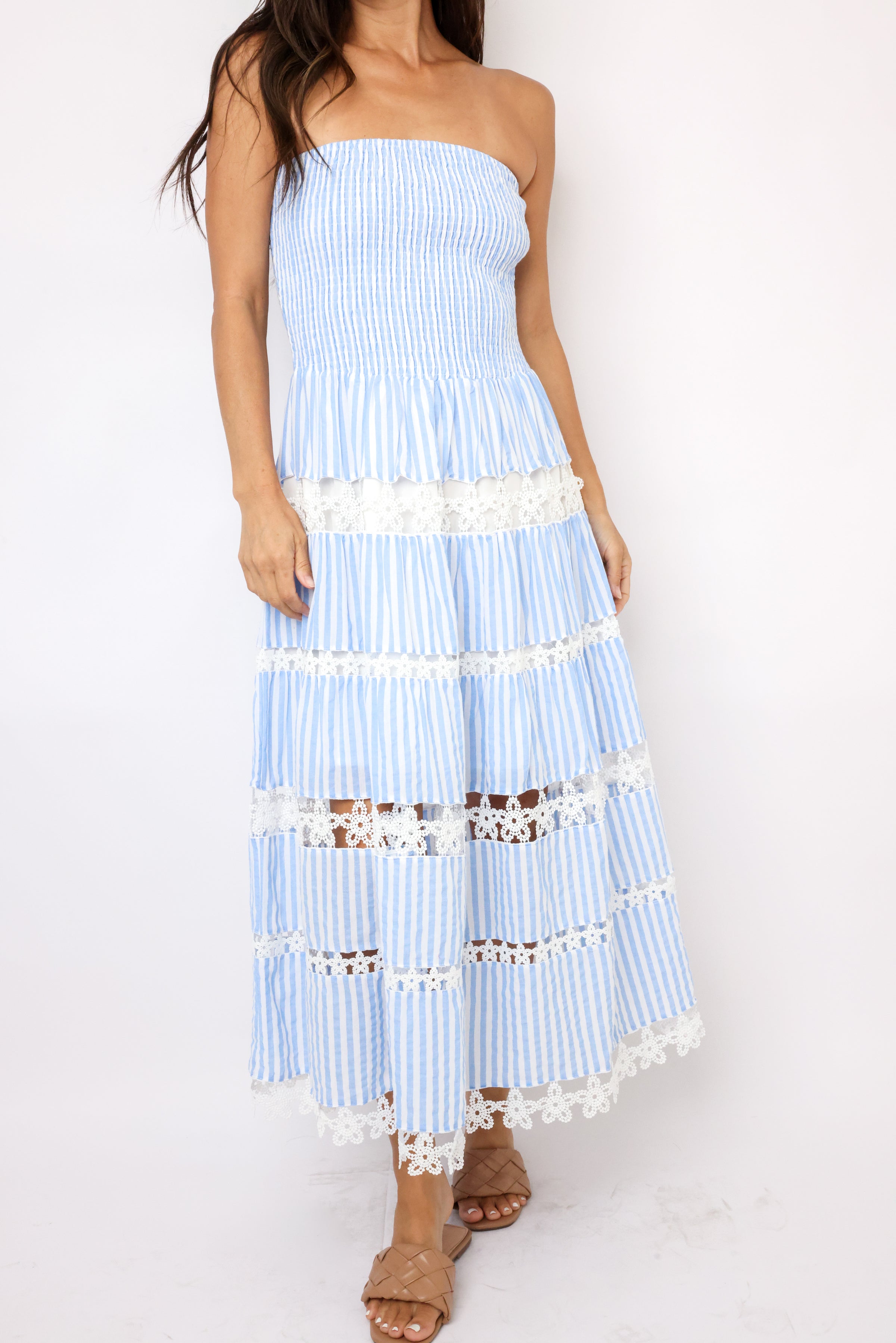 Striped Floral Lace Tube Dress