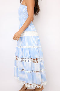 Striped Floral Lace Tube Dress