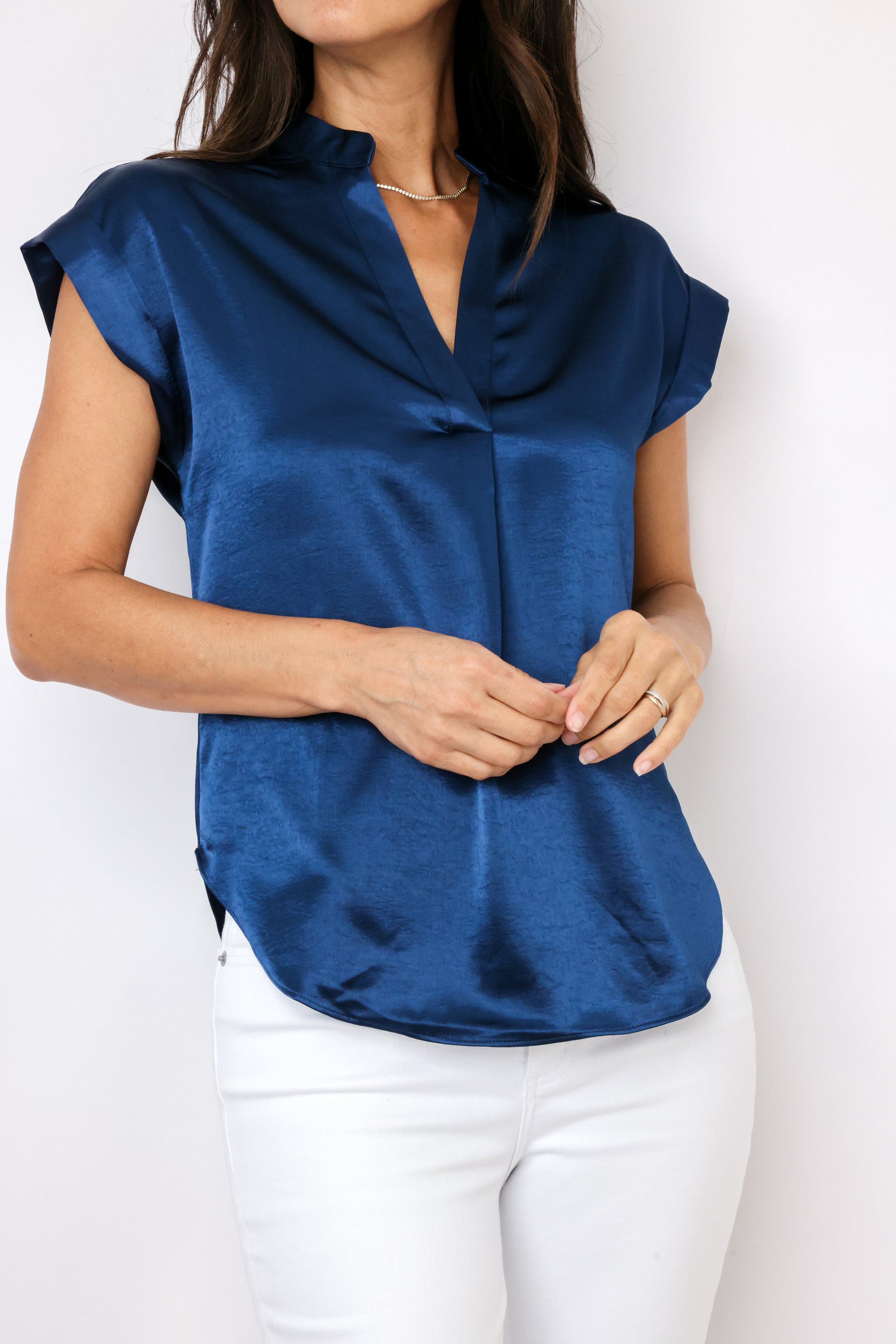Cap Sleeve Satin Blouse