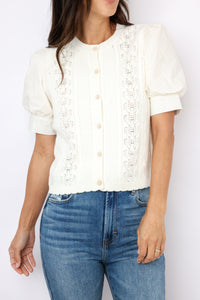 Puff Sleeve Button Down Sweater Top