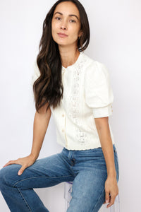 Puff Sleeve Button Down Sweater Top