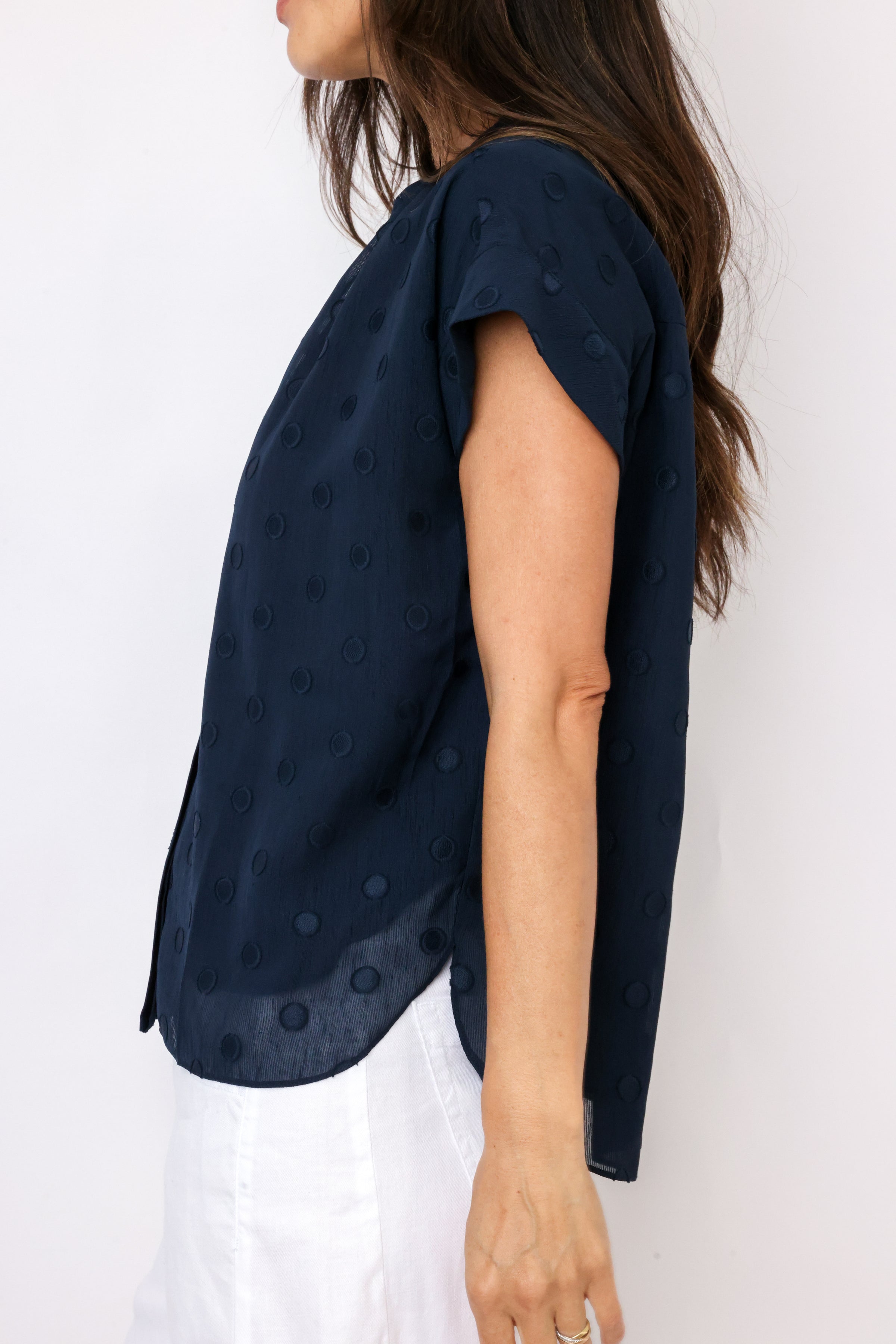 Dot Button Down Blouse