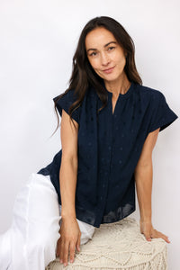 Dot Button Down Blouse
