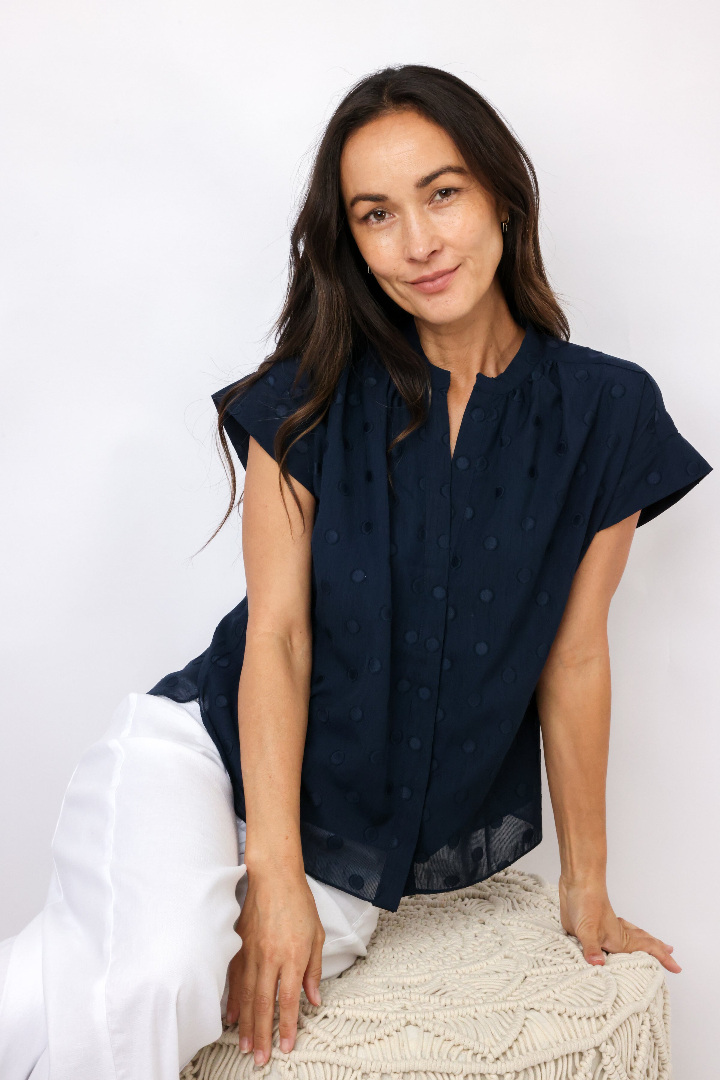 Dot Button Down Blouse