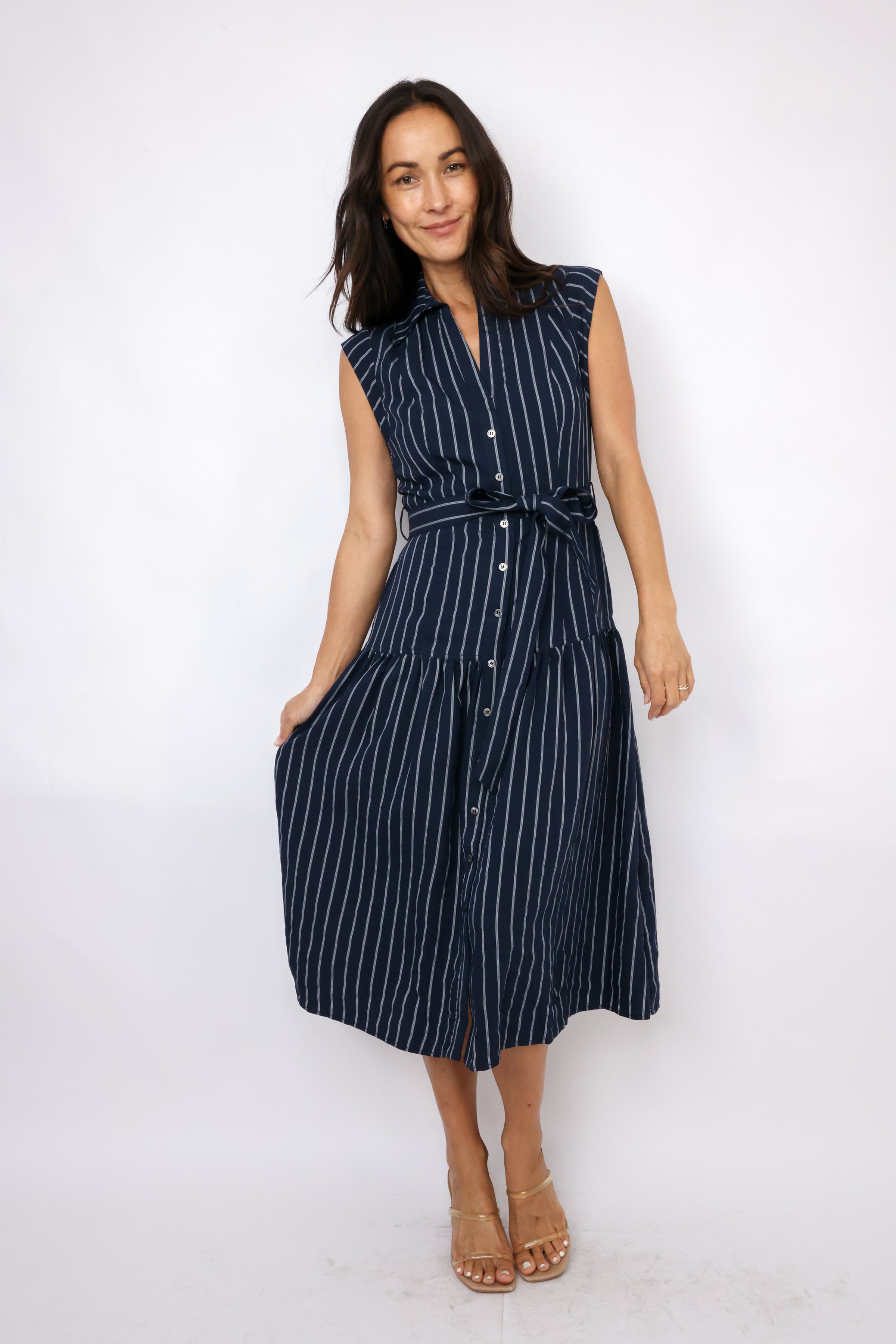Striped Button Down Midi Dress